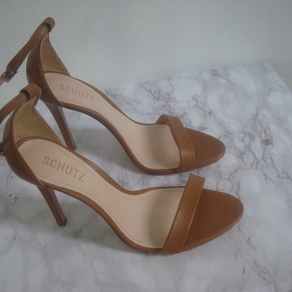 Schutz Cadey-Lee Womens Leather High Hill Sandals Stiletto Shoe Nude Size 9 B
